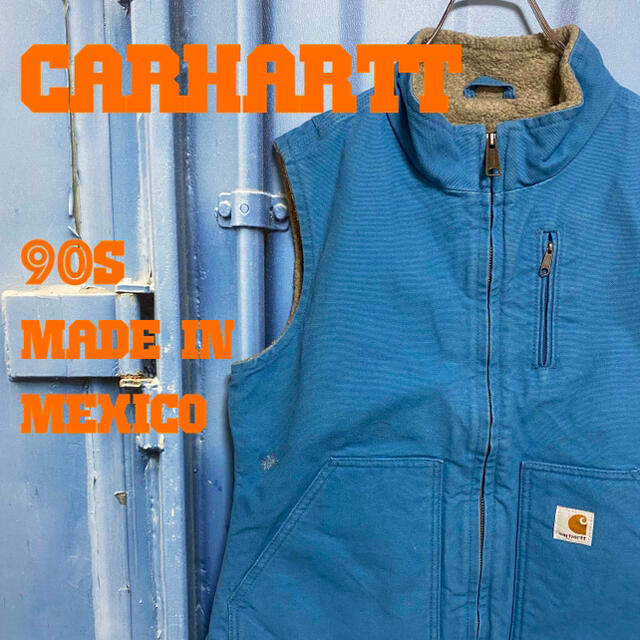 希少 メキシコ製 90s カーハート ダックベスト 裏ボア 刺繍ロゴ 希少 メキシコ製 90s カーハート ダックベスト 裏ボア 刺繍ロゴ