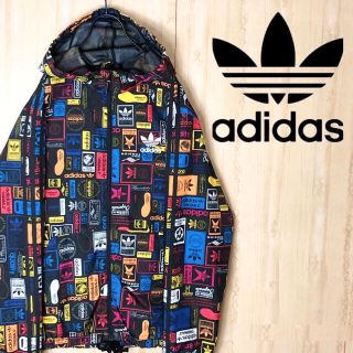 アディダス(adidas)のadidas アディダス ナイロン ジャケット 総柄 パーカー 大きめ 美品(ナイロンジャケット)