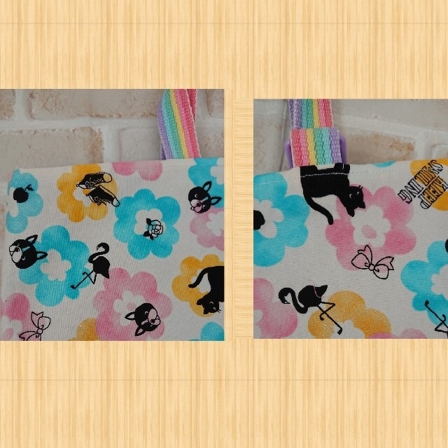 レッスンバッグ シューズバッグ ハンドメイド フラワー 猫 犬 花柄 ハンドメイドのキッズ/ベビー(バッグ/レッスンバッグ)の商品写真