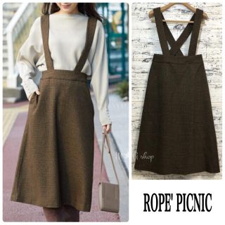 ロペピクニック(Rope' Picnic)の【新品】ロペピクニック  ▷ サスペンダー付きAラインスカート　チェック(ひざ丈スカート)