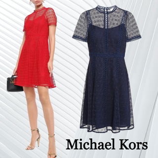 ★SALE☆【Michael Kors】刺繍トリムギレースミニワンピース(ミディアムドレス)