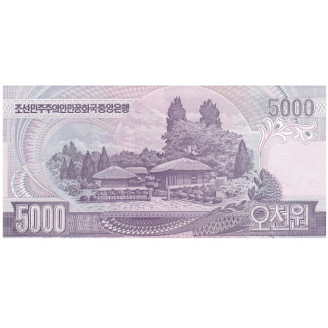 本物保証　絶版北朝鮮5000ウォン旧紙幣2006年未使用ピン札最大額紙幣 金日成 エンタメ/ホビーの美術品/アンティーク(貨幣)の商品写真