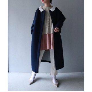 専用☆アンミヌ☆襟付きボンディングコート(NAVY)(ロングコート)