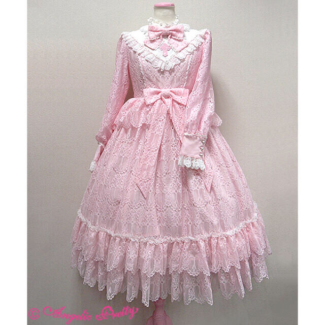 Holy Lacy Dollロングワンピース＋ボンネットセット　ピンク レディースのワンピース(ロングワンピース/マキシワンピース)の商品写真