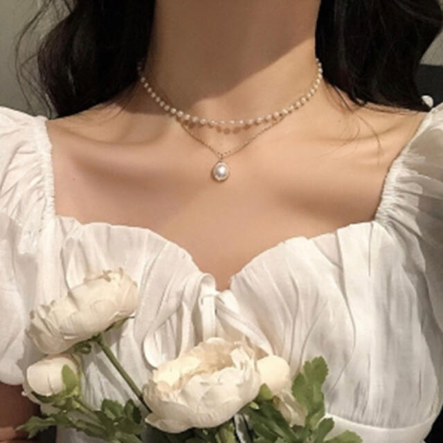 華やか♡  2連　パール　ネックレス　チョーカー　可愛い　キレイめ　清楚　真珠 レディースのアクセサリー(ネックレス)の商品写真