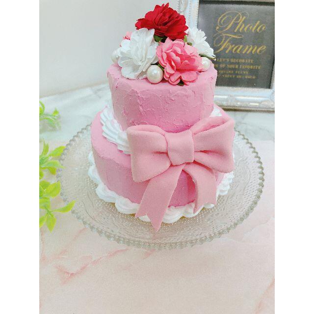 お花 ピンクリボンケーキ 二段 クレイケーキ フェイクケーキの通販 By Pomta S Shop ラクマ