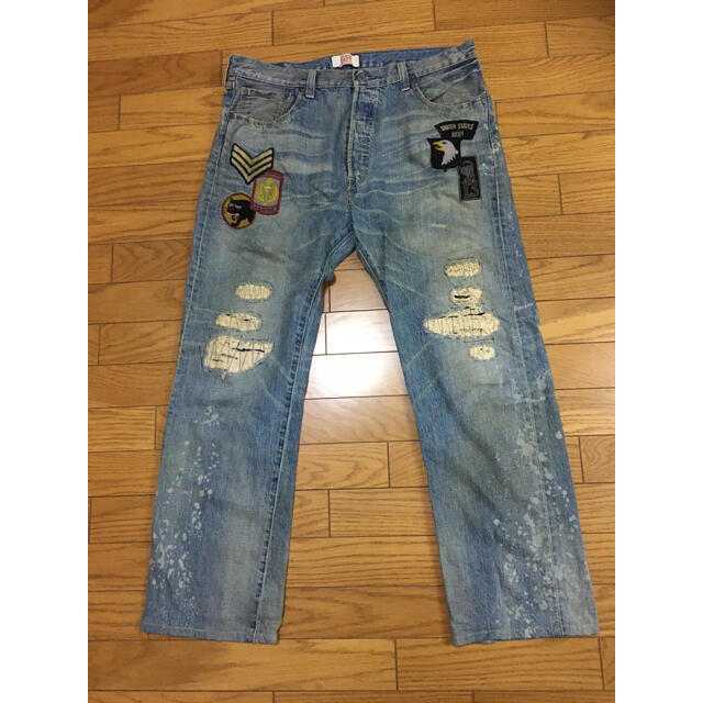 中古リーバイス501 ザ ジャーニーW36L32ワッペン虎ペンキ加工
