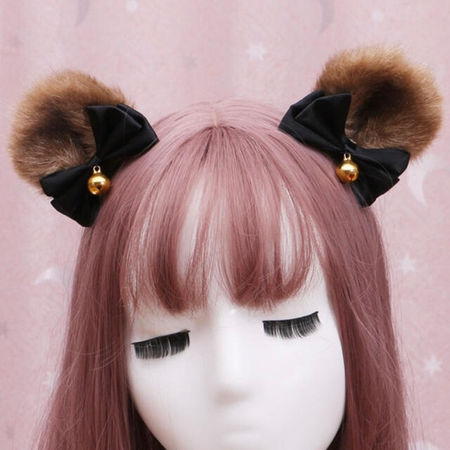 鈴とリボンがかわいいクマ耳 パッチンクリップ 熊 ベアー コスプレ小物 レディースのヘアアクセサリー(バレッタ/ヘアクリップ)の商品写真