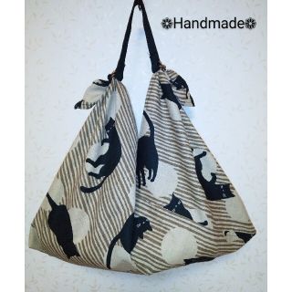 あずま袋　(ΦωΦ)　❁黒猫❁ハンドル付き❁Handmade❁(バッグ)
