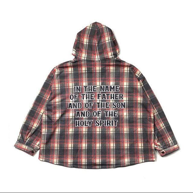 赤/XL】EXAMPLE ARCH LOGO タータンチェックフーデッドシャツの通販 by