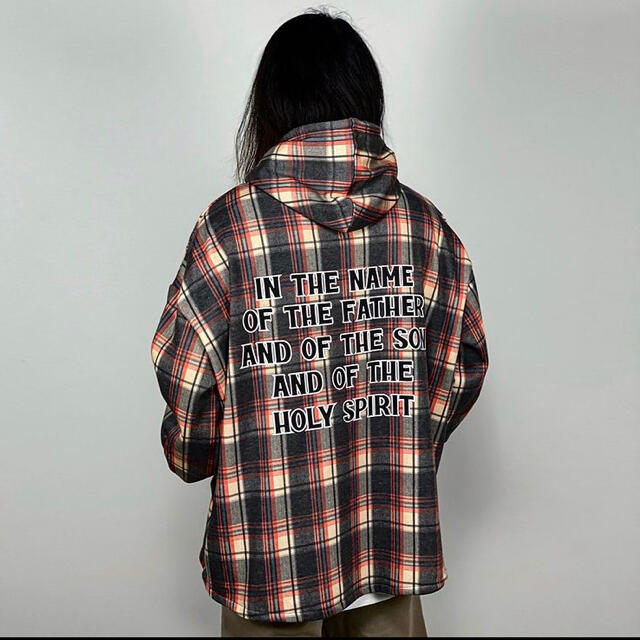 赤/XL】EXAMPLE ARCH LOGO タータンチェックフーデッドシャツの通販 by