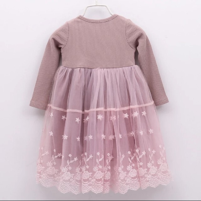 【新品】子供 ふぁふぁワンピース  くすみピンク  キッズ/ベビー/マタニティのキッズ服女の子用(90cm~)(ワンピース)の商品写真