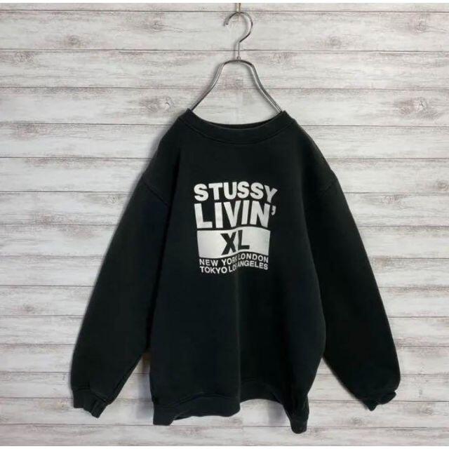 STUSSY(ステューシー)の【希少】90s ステューシー　デカロゴ　ブラック　ビックサイズ　スウェット メンズのトップス(スウェット)の商品写真