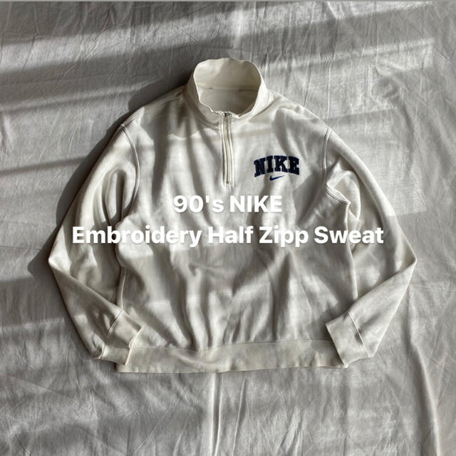 NIKE - 入手困難‼︎ NIKE 90s ロゴ刺繍 ハーフジップ 白 スウェット