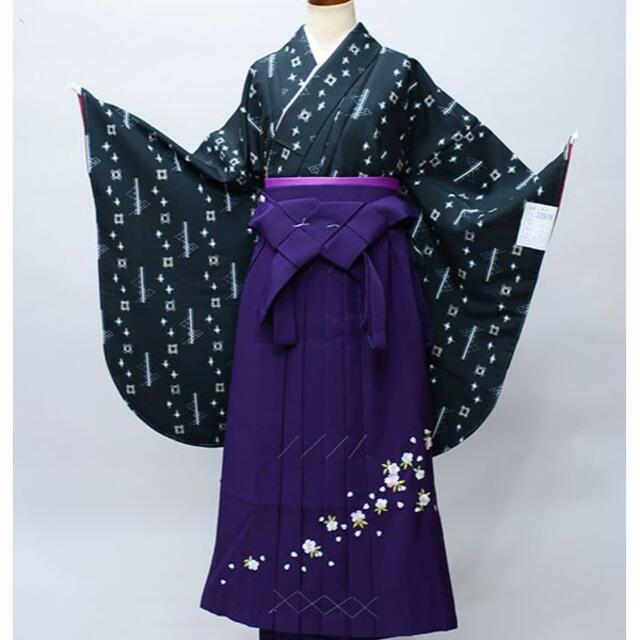 袴フルセット ジュニア用 135～150cm 袴変更可 黒地 NO33976 キッズ/ベビー/マタニティのキッズ服女の子用(90cm~)(和服/着物)の商品写真