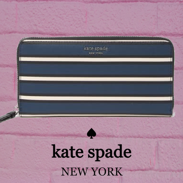 輸入品販売 ★SALE☆【kate spade】ロゴ革キャメロンヨークストライプ長財布