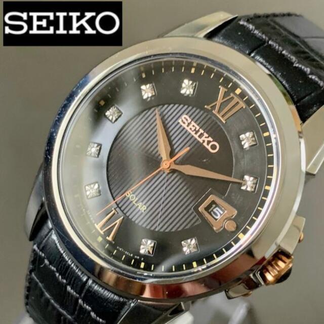 【新品】ダイヤモンド9石★セイコー SEIKO ソーラー メンズ腕時計 クォーツ