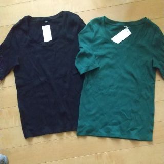 ユニクロ(UNIQLO)のUNIQLO リブUネックTシャツ5分袖2枚(Tシャツ(長袖/七分))