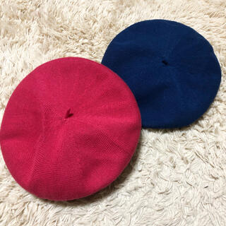 ジーユー(GU)のベレー帽＊ピンク＊ネイビー(ハンチング/ベレー帽)
