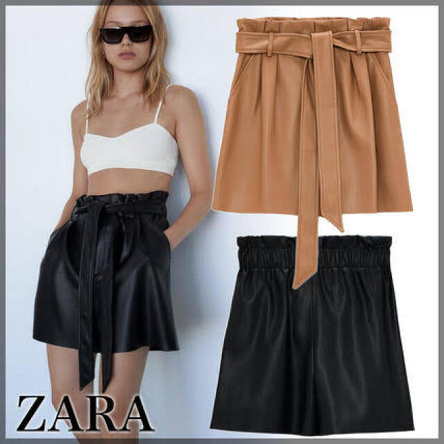 ZARA(ザラ)のZARA リボン付き　ペーパーバッグ　バミューダパンツ レディースのパンツ(ショートパンツ)の商品写真