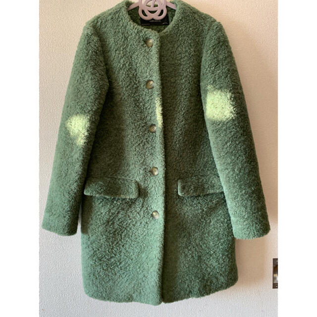 新品☆ZARA ザラ カラーフェイクファーコート XS green