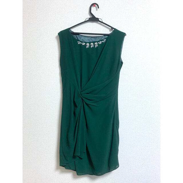 ドレス　サイドアシメワンピース　グリーン レディースのワンピース(ひざ丈ワンピース)の商品写真