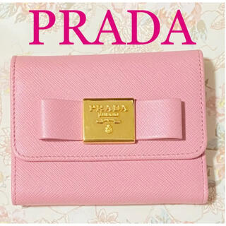 プラダ(PRADA)のプラダ PRADA 1MH840 リボン サフィアーノ 三つ折り 財布 ピンク(財布)