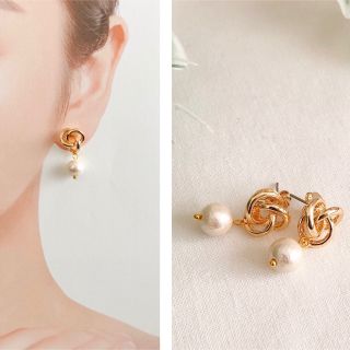 華やかな上品さ♡コットンパールと３連フープのピアス　チタンピアス(ピアス)