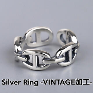新品 大人気 チェーン ヴィンテージ加工 シルバー リング silver925(リング(指輪))
