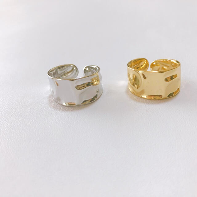 〈d35〉925 凸凹 ワイド プレート リング ゴールド gold 指輪 韓国 レディースのアクセサリー(リング(指輪))の商品写真