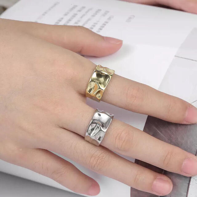 〈d35〉925 凸凹 ワイド プレート リング ゴールド gold 指輪 韓国 レディースのアクセサリー(リング(指輪))の商品写真