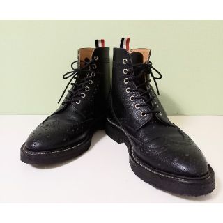 THOM BROWNE トムブラウン バックジップデザイン ウイングチップ カントリーレザーロングブーツ ブラック