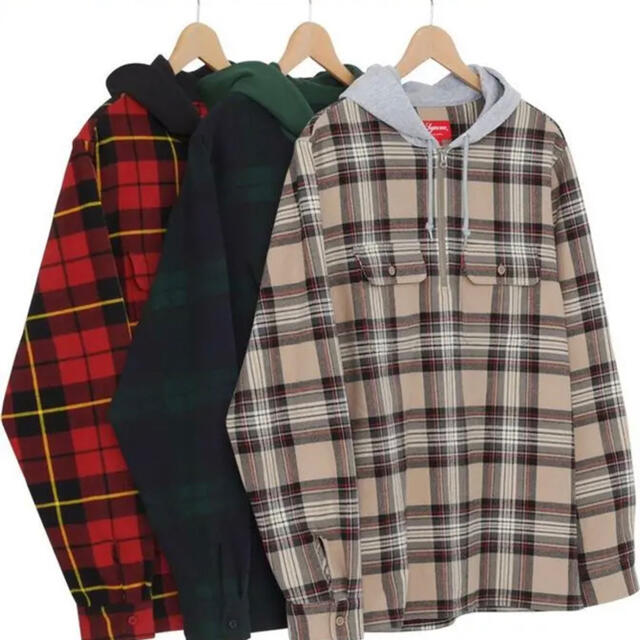 supreme hooded plaid half zip shirt レッド | フリマアプリ ラクマ