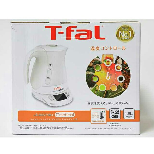 T-fal(ティファール)のティファール 電気ケトル ジャスティンプラスコントロール ホワイト1.2L新品 スマホ/家電/カメラの生活家電(電気ケトル)の商品写真