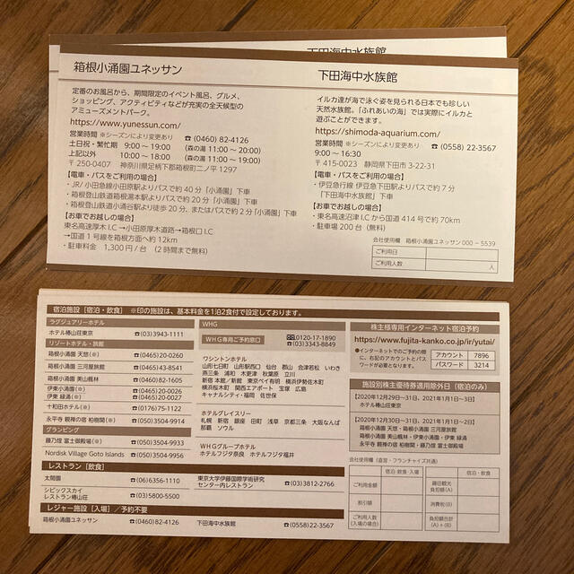 藤田観光株主優待券 チケットの施設利用券(遊園地/テーマパーク)の商品写真