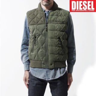 新品! DIESEL ニット×ナイロン メンズダウンジャケット XS(ダウンベスト)