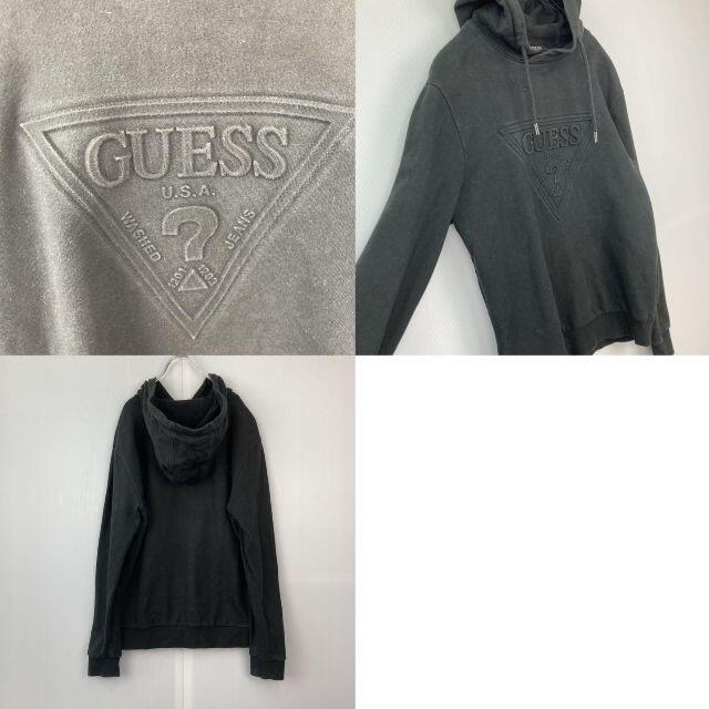 GUESS(ゲス)のGUESSゲス　型押しビッグロゴプリントスウェットパーカー古着男子古着女子M メンズのトップス(パーカー)の商品写真