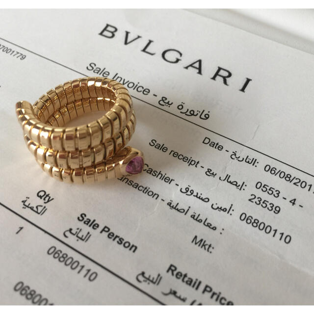 BVLGARI(ブルガリ)のブルガリ トゥボガス ピンク トルマリン リング スネーク K18 YG レディースのアクセサリー(リング(指輪))の商品写真