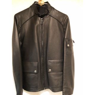 HERMES 《中綿入》レザー トリミング ライダース ジャケット E2446身幅約61cm