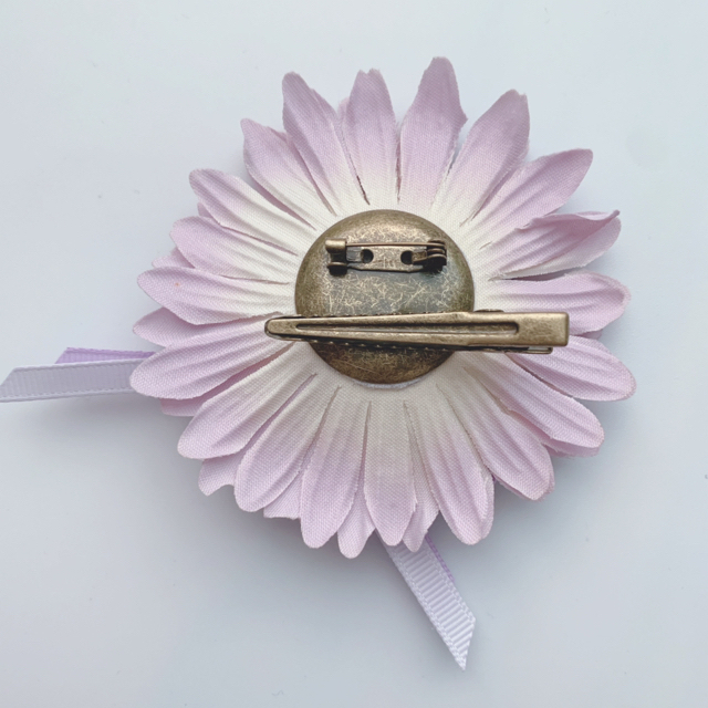 2way コサージュ リボン ヘアピン ブローチ パープル  お花  フラワー  ハンドメイドのアクセサリー(コサージュ/ブローチ)の商品写真