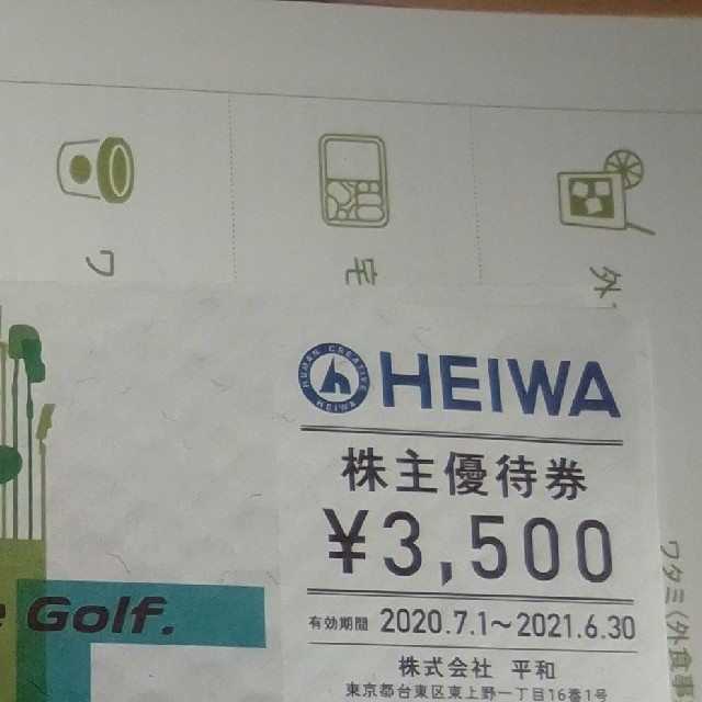 PGM　株主優待　割引券　3500円×8枚　HEIWA　 　平和ゴルフ場