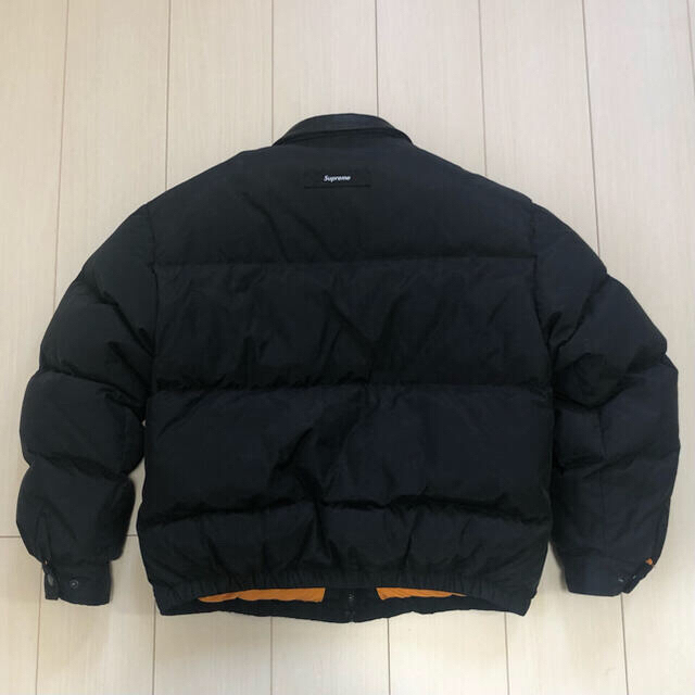 S 黒 supreme leather collar puffer jacket
