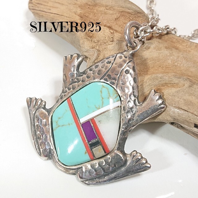 3027 SILVER925 ターコイズ カエルトップ シルバー925蛙インレイアクセサリー