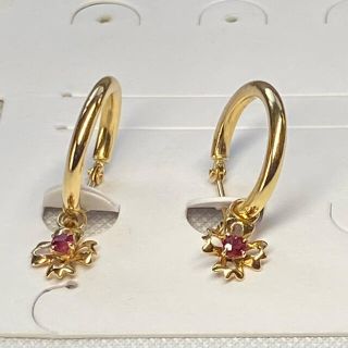 K18 フープピアス+ルビーチャーム(ピアス)