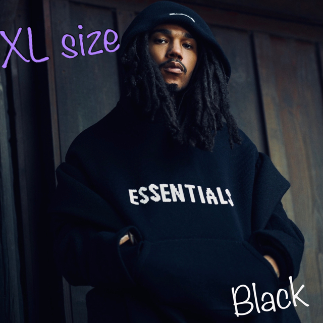 【XL】Essentials Black Knit Logo Hoodie