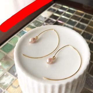 sold  淡水パール ピアス ピンクシンプル アメリカン フープ 真珠(ピアス)