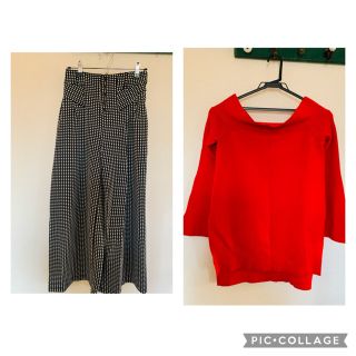 アンソロポロジー(Anthropologie)のエリザベス様専用　新品未使用ワイドパンツと赤のオフショルダー(カジュアルパンツ)