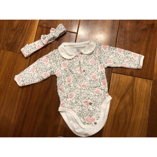 PETIT BATEAU(プチバトー)のプチバトー   3m 60cm ロンパース  ヘアーバンド キッズ/ベビー/マタニティのベビー服(~85cm)(ロンパース)の商品写真