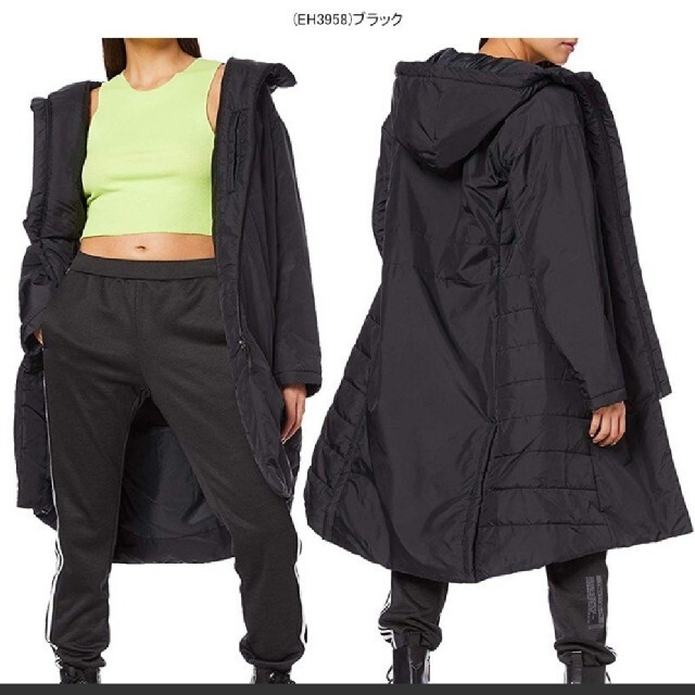 adidas(アディダス)の新品　アディダス　ロングコート中綿コートベンチコートロング　M　ブラック レディースのジャケット/アウター(ロングコート)の商品写真