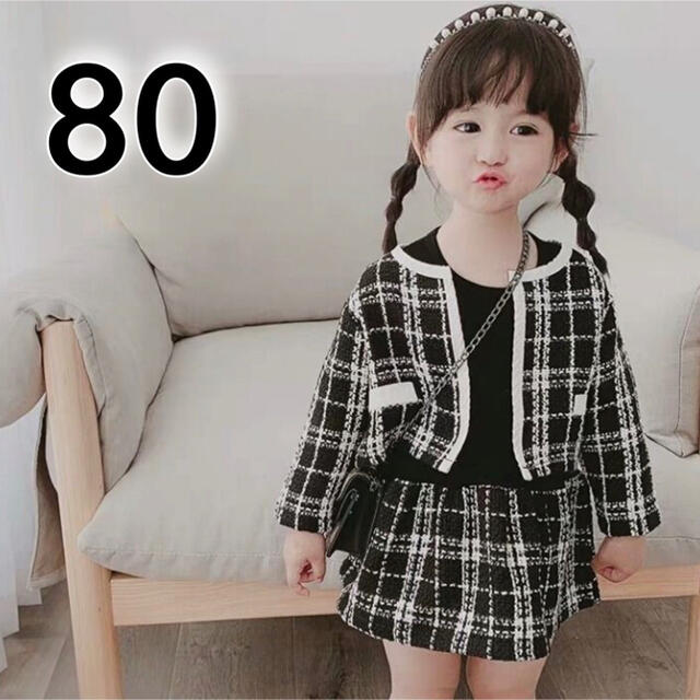 フォーマル 女の子 80 黒 ジャケット ワンピース セットアップ 入園 入学 キッズ/ベビー/マタニティのベビー服(~85cm)(ワンピース)の商品写真